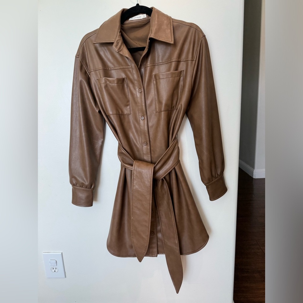 Faux leather belted dress